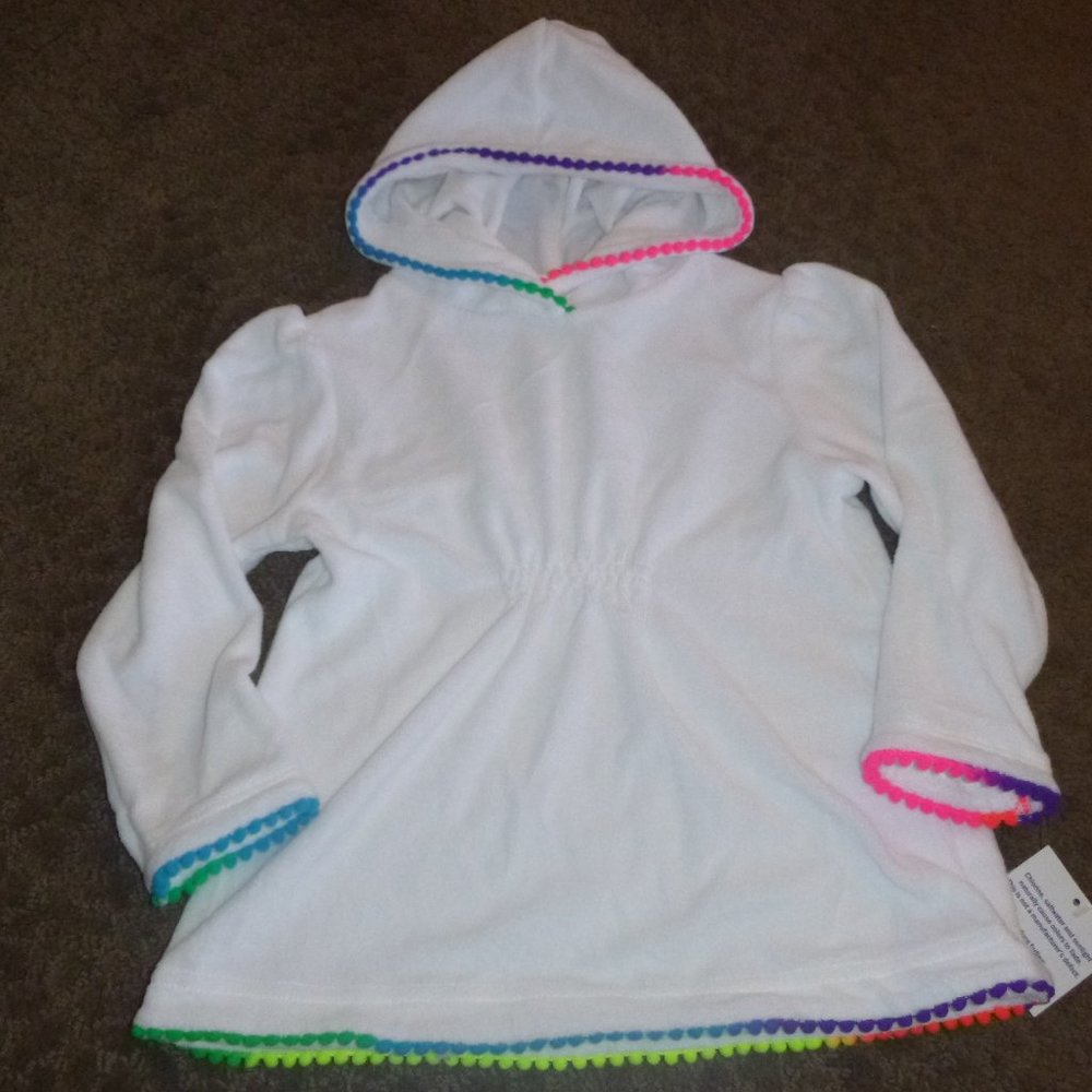 Baby Girls Wave Zone Hooded Terry Cover Up Size 12 months Pompom Trim  NWT